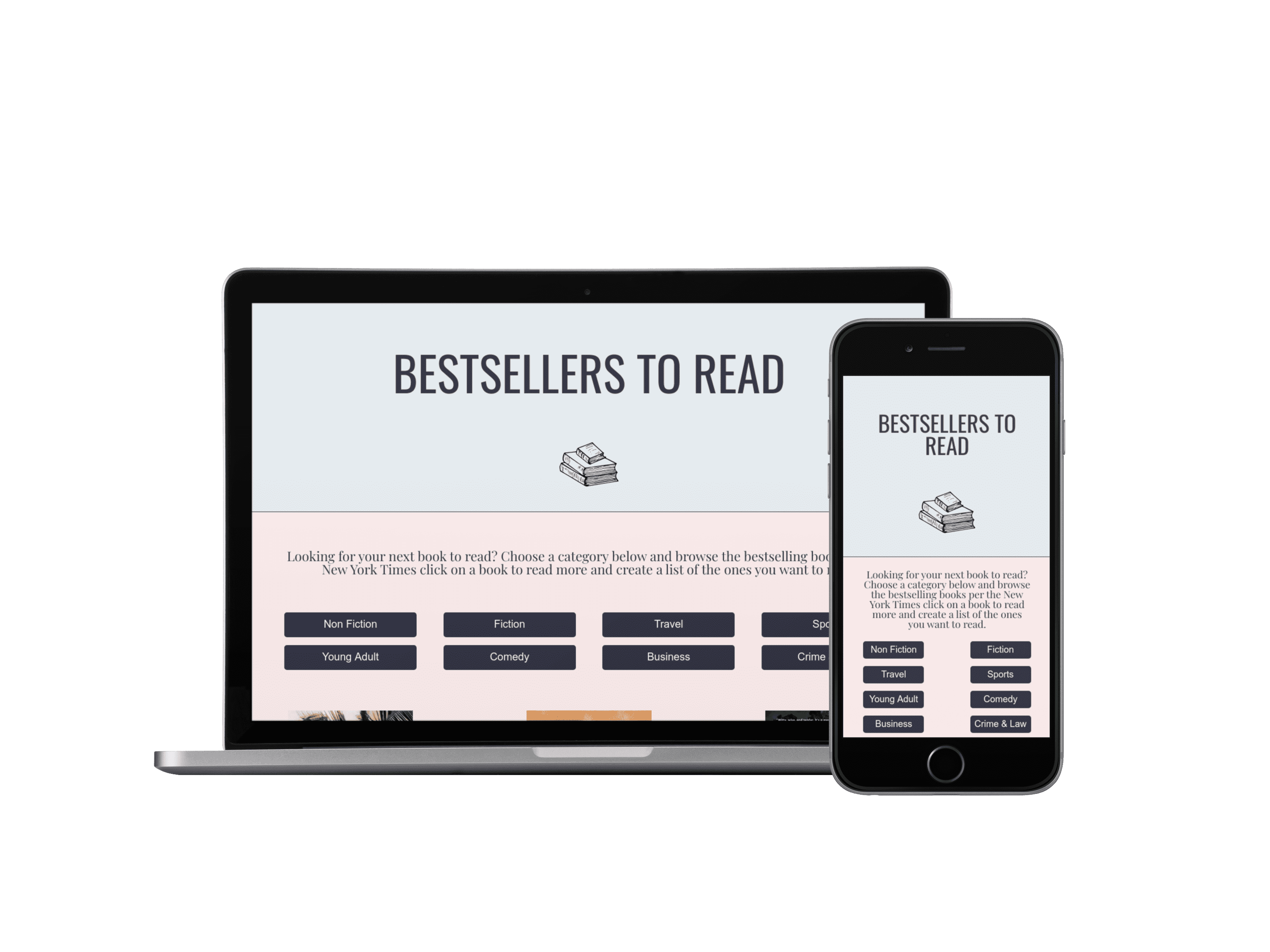 laptop and mobile view of Bestsellers to Read website